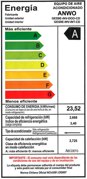 EAA. MURO FRIO/CALOR 9000 BTUH INVERTER NEW COOL DESIGN